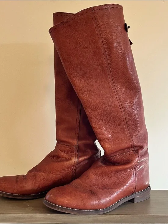 Madewell Tall Leather Equestrian Style Boots in Warm Chestnut - Picture 2 of 11